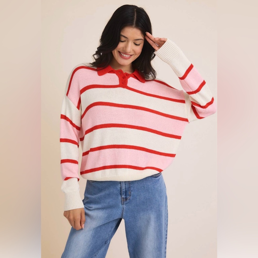 Gilli Pink and Red Striped Sweater VGUC